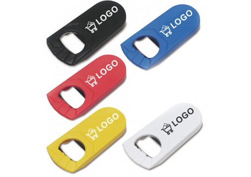 Plastikowy otwieracz do napojów z logo