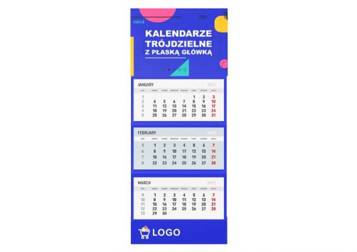 Kalendarz trójdzielny z płaską główką